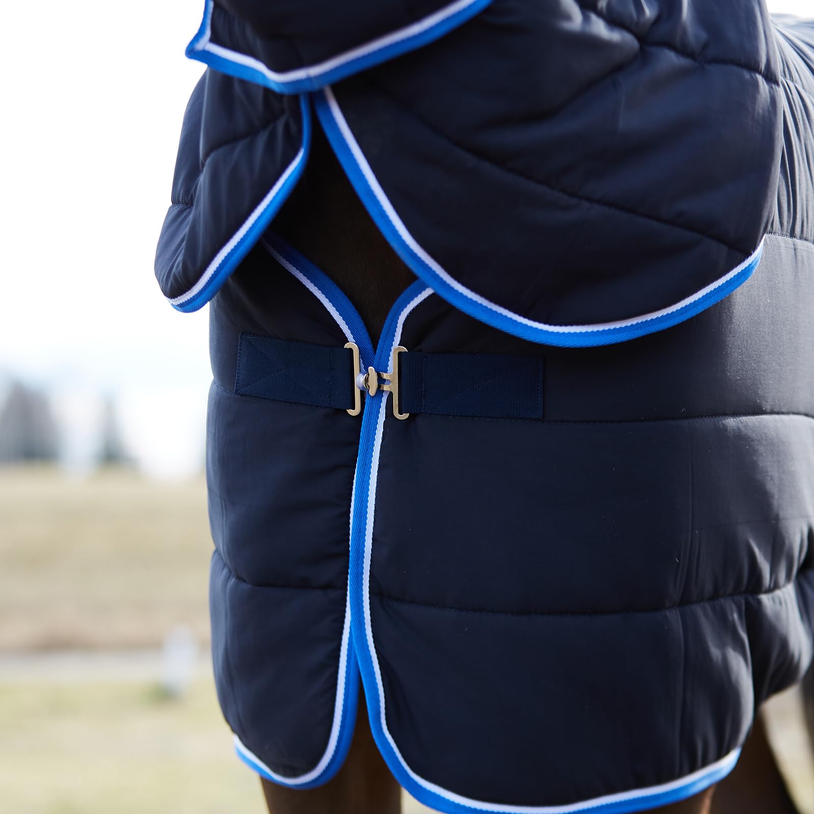 HORZE Glasgow Combo Anti-Slip Indoor Stable Horse Blanket with Attached Neck Cover (150g Fill) - Dark Blue - 81 in